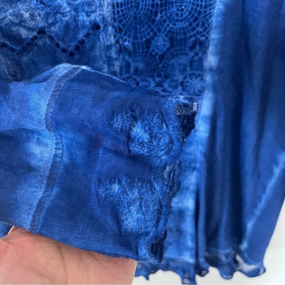 NWT Parsely & Sage Blue Tie dye Embroidery Lace Tunic Blouse‎ - Picture 5 of 8